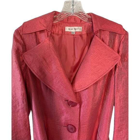 •SOLD•NINE WEST Azalea Shiny Pink Vintage Button-Up Short Dress Jacket NWT Small - Picture 2 of 8